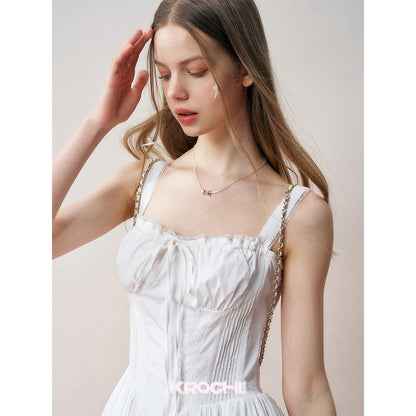 Kroche Lace Edge Waist Puff Dress White