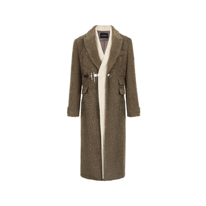 Via Pitti Fake-2-Piece Thicken Long Fleece Coat Brown