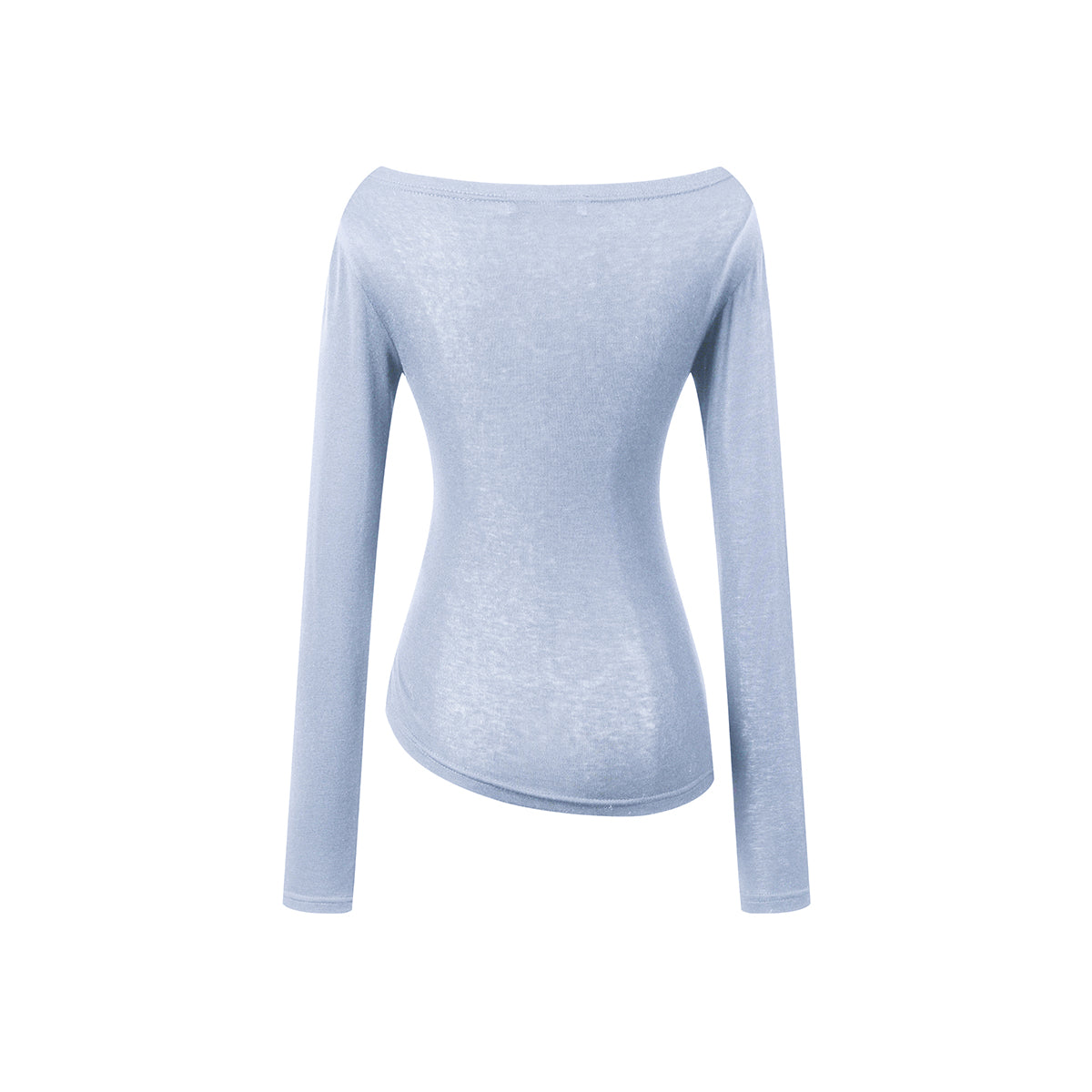 Three Quarters Wrinkled Knit Slim Top Blue