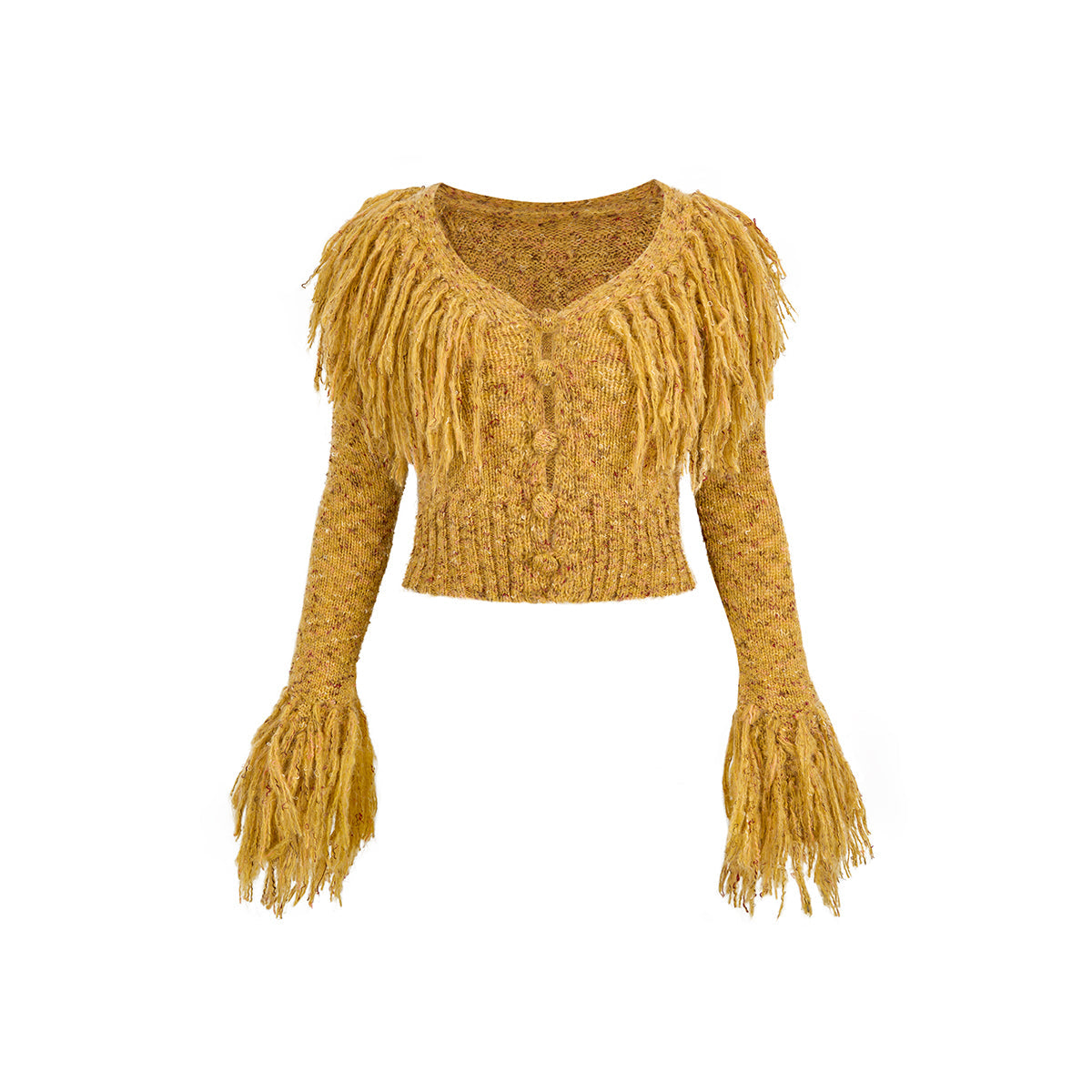 Via Pitti Heavy Tassel Knit Cardigan Yellow