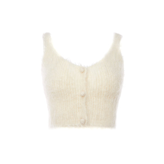 Rocha Roma Alpaca Knitted Lace Vest Cream