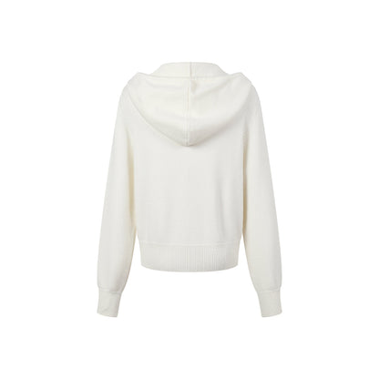 Three Quarters Letter Embroidery Hooded Jacket White