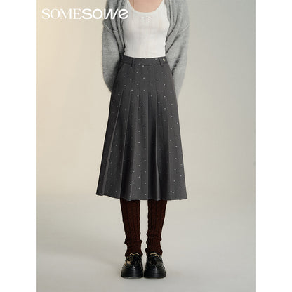 SomeSowe Bow Sequin Pleated Long Skirt Gray