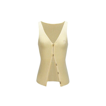 NotAwear V-Neck Hollow Knit Vest Yellow