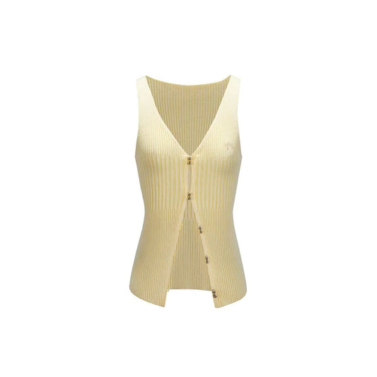 NotAwear V-Neck Hollow Knit Vest Yellow