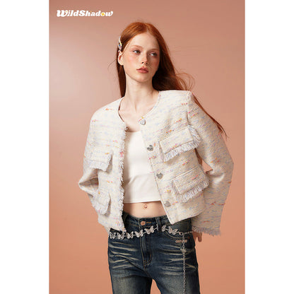 Wildshodow Tassel Colorful Tweed Jacket White