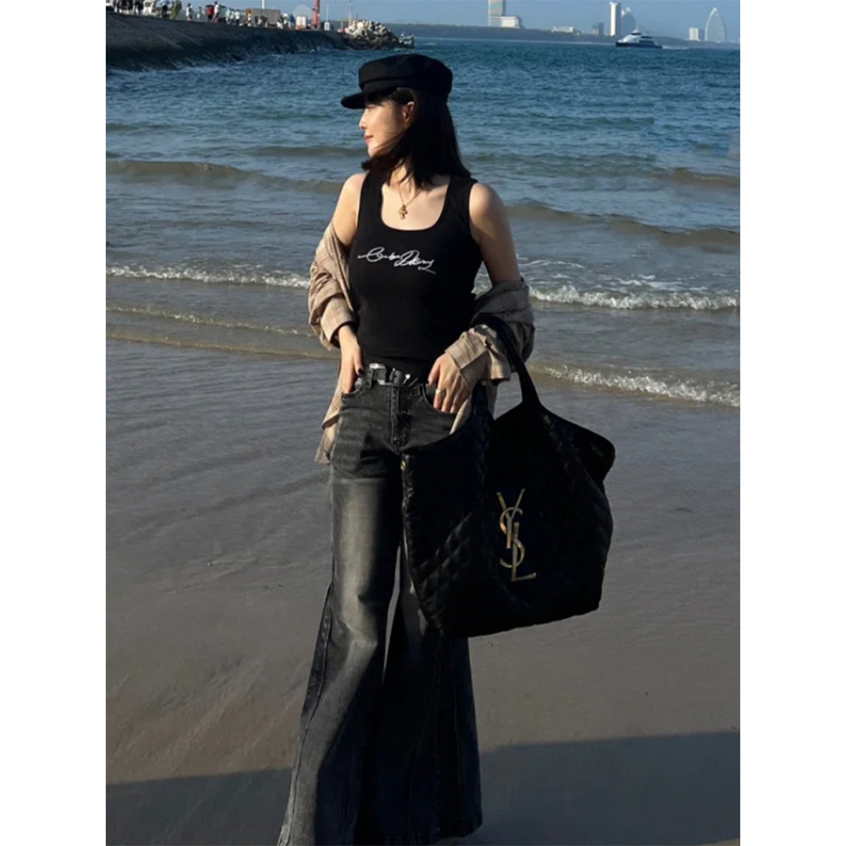 ODTD Embroidery Handwritten Slogan Vest Top Black