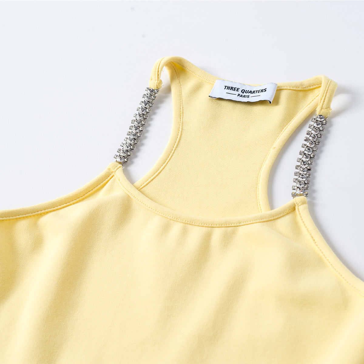 Three Quarters Rhinestone Chain Cami Vest Top Yellow