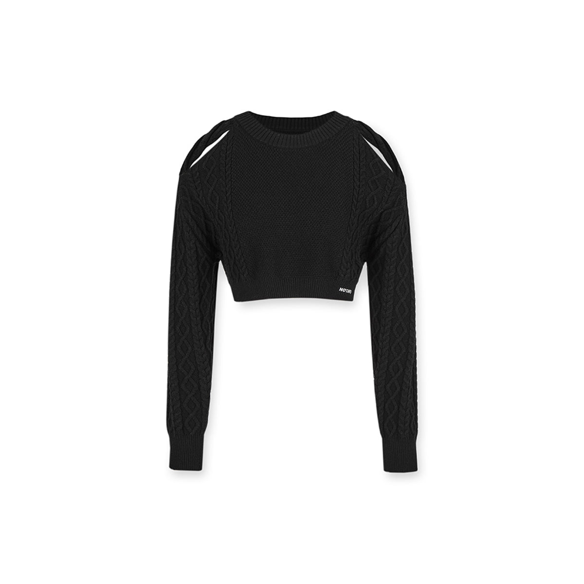 NotAwear Hollow Out Cutting Crop Knit Sweater Black