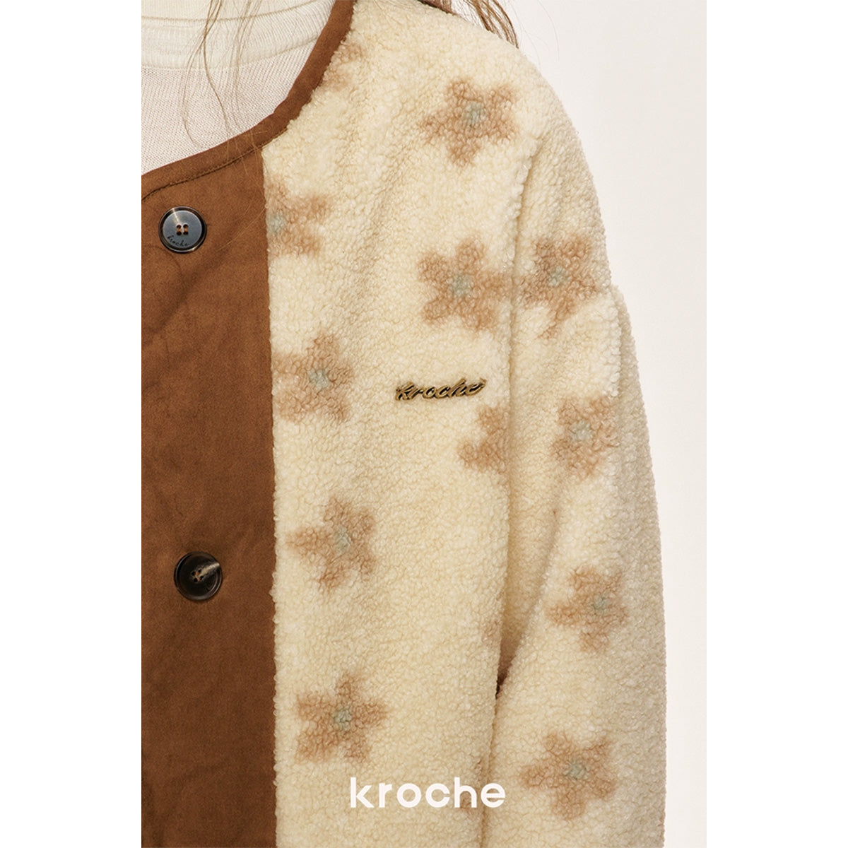 Kroche Reversible Suede Patchwork Padded Fleece Jacket