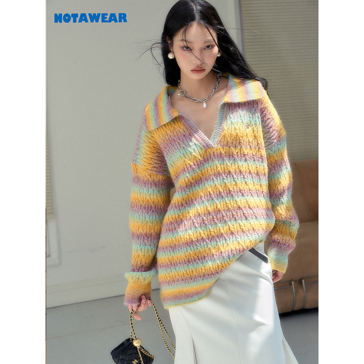 NotAwear Gradient Colors V-Neck Oversized Woolen Sweater