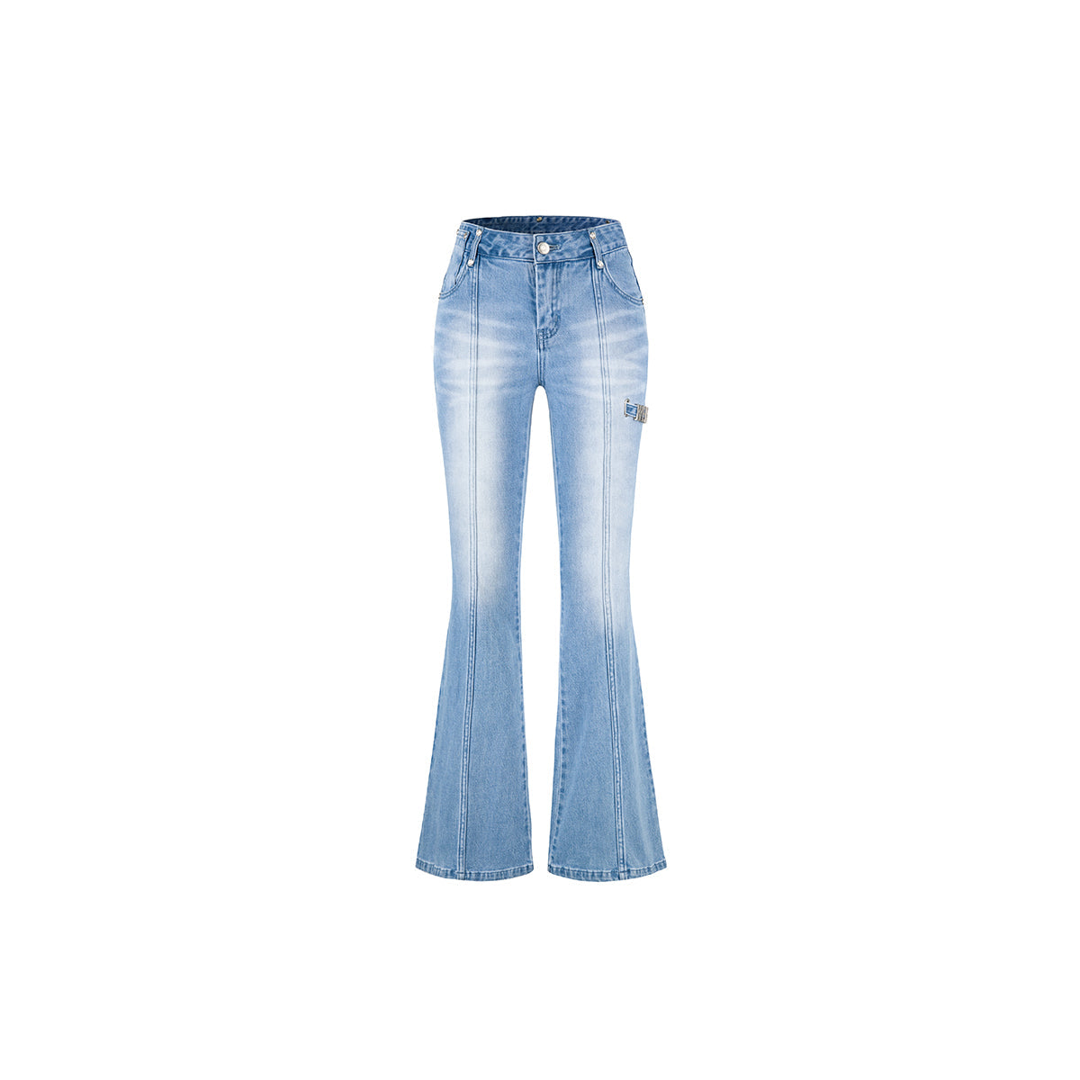 Weird Market Metal Logo Flare Jeans Light Blue