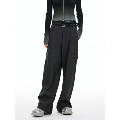 Revan Double Waist Belt Cargo Pants Dark Grey