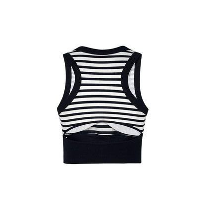 Three Quarters Striped Contrast Sports Vest Top