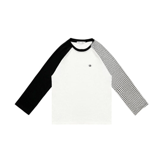 AsGony Contrast Color Striped Raglan L/S T-Shirt Black