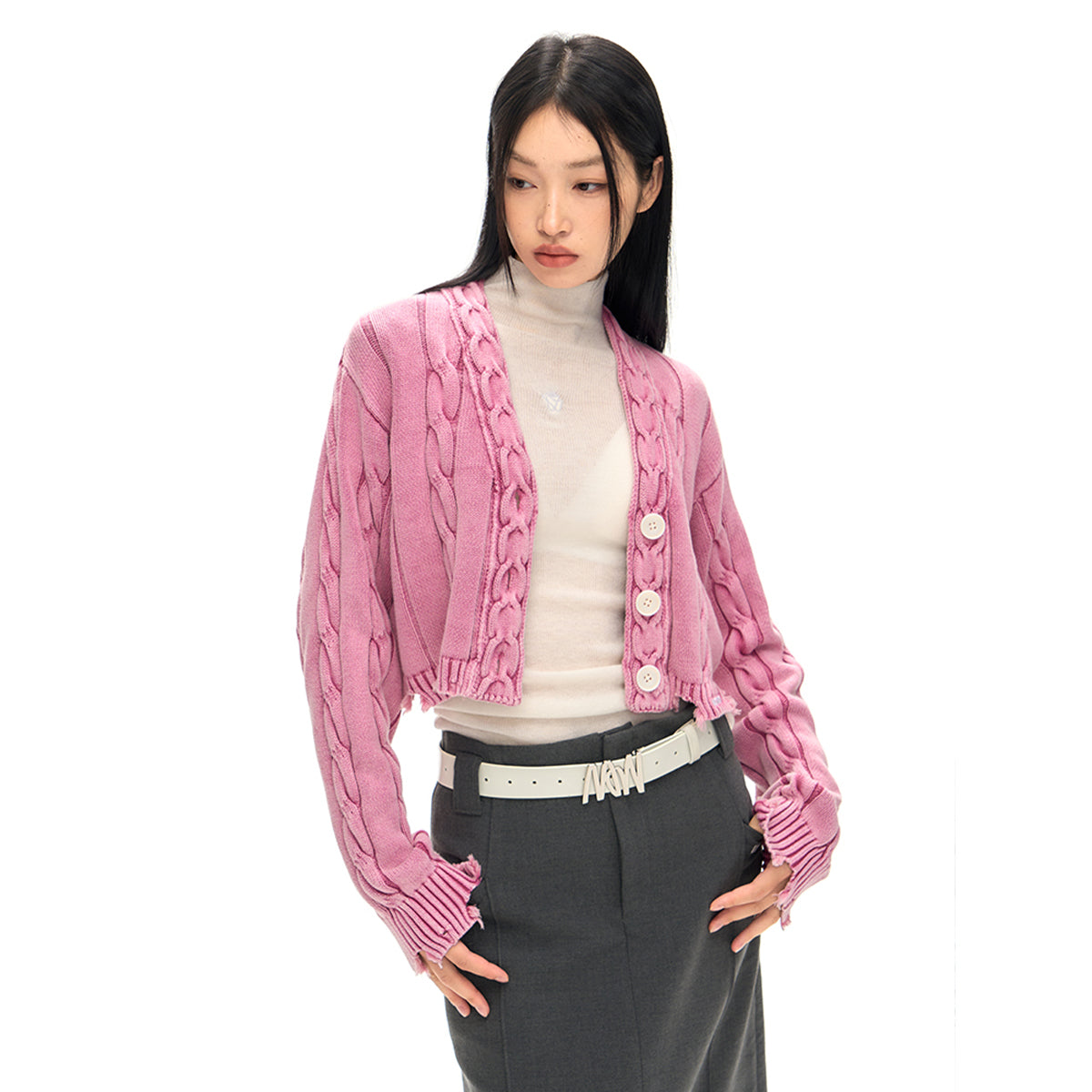 NotAwear Washed Pink Twisted Knit Cardigan