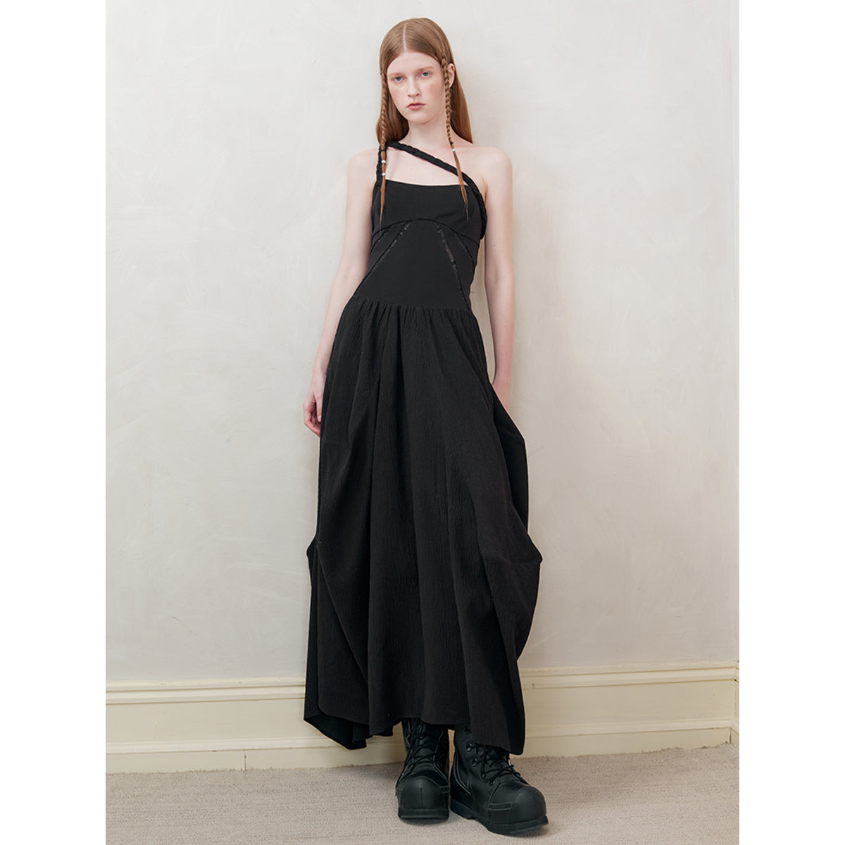 Anno Mundi Retro Stereo Bud Sleeveless Long Dress Black