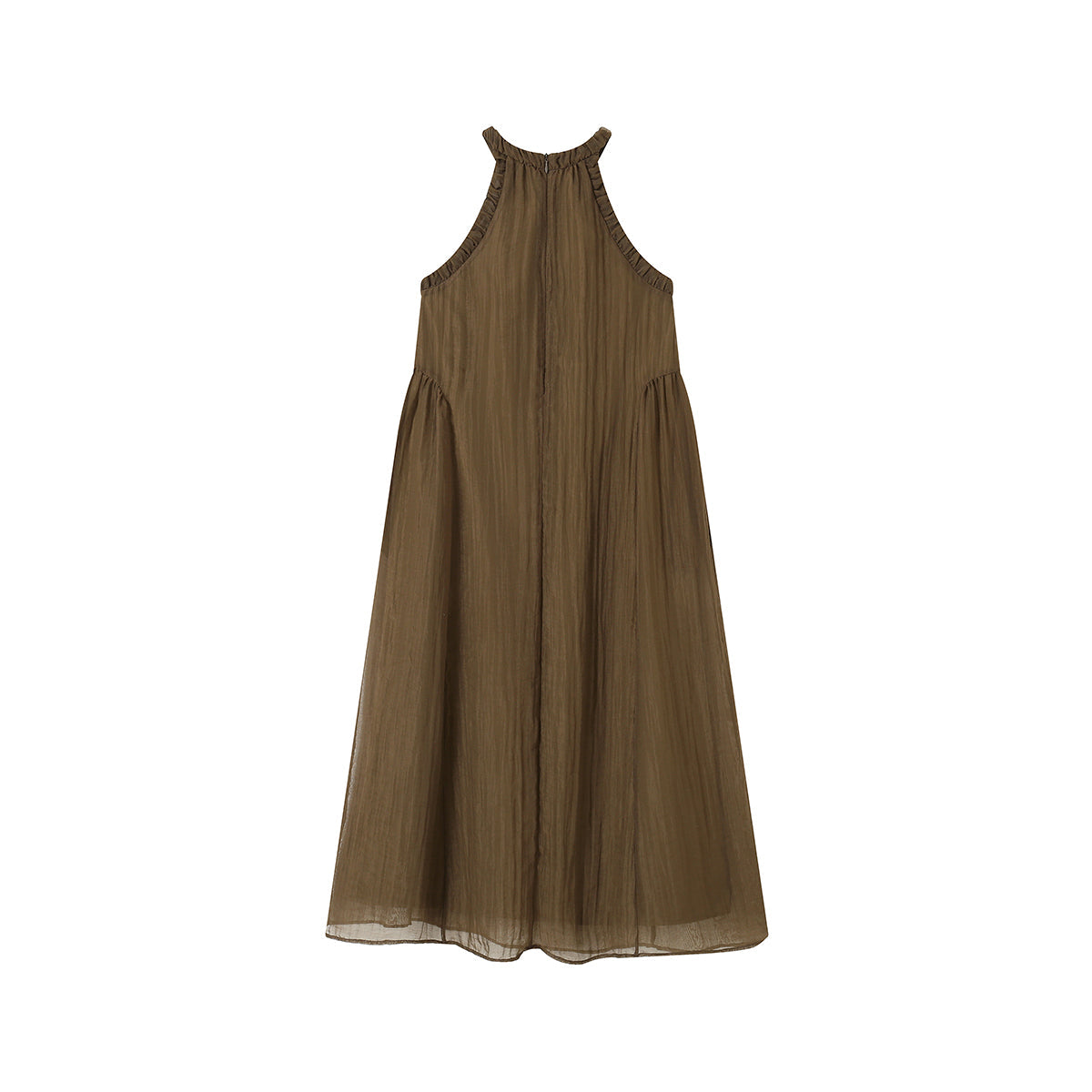 SomeSowe Pleated Texture Halter Dress Brown