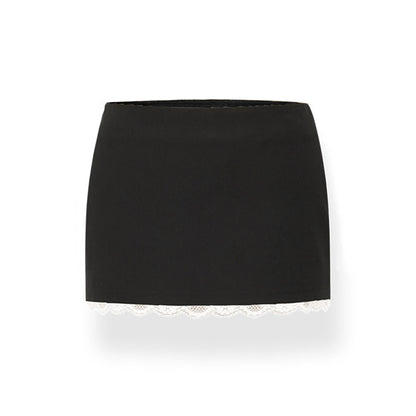 NAWS Lace Patchwork Low Rise Skirt Black