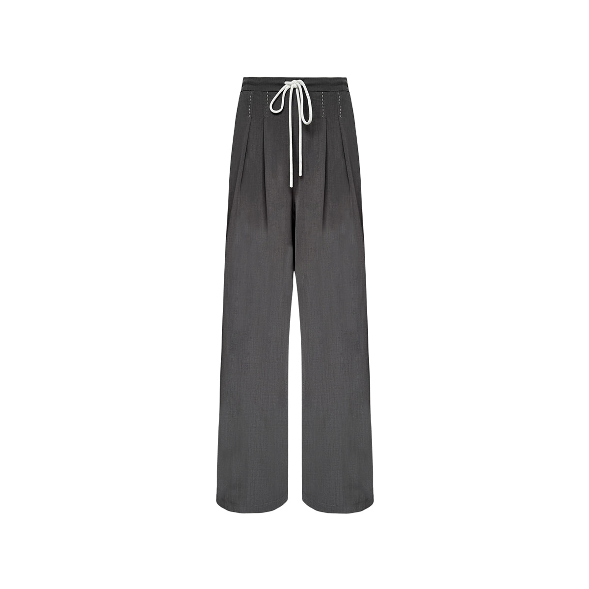 AsGony Stitching Drawstring Wide-Leg Suit Pants Gray