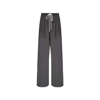 AsGony Stitching Drawstring Wide-Leg Suit Pants Gray