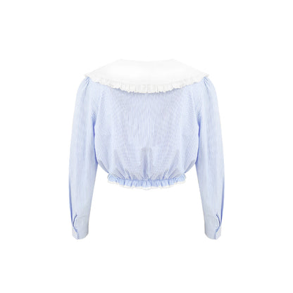 Kroche Doll Collar Hollow-Out Crop L/S Shirt Top