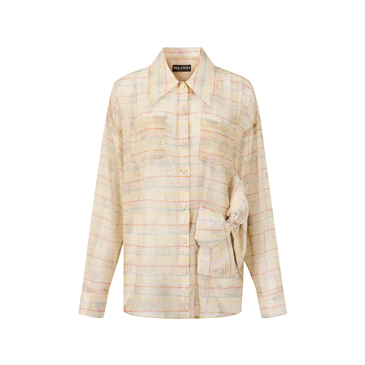 Via Pitti Plaid  Bow Loose Shirt Yellow