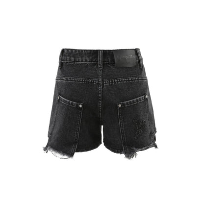 Via Pitti Logo Embroidery Denim Short Black