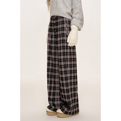 Kroche Plaid Long Breasted Wide-Leg Tweed Pants