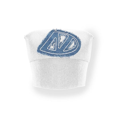 NAWS Embroidered Denim Logo Knit Tube Top Vest White