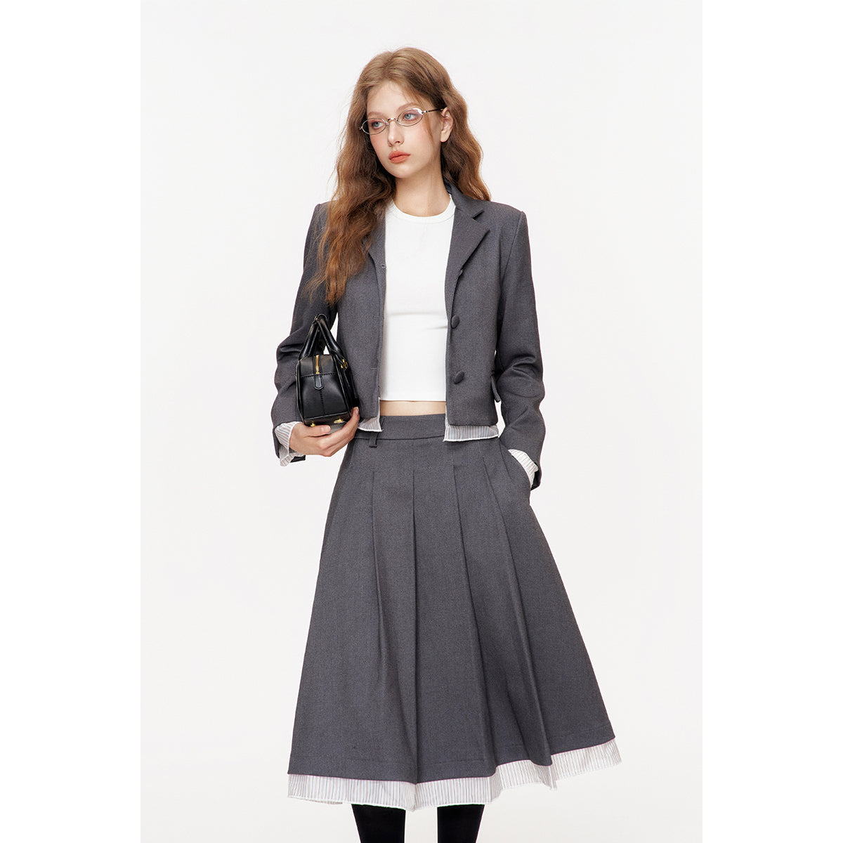 Kroche Striped Patchwork Short Suit Jacket Gray