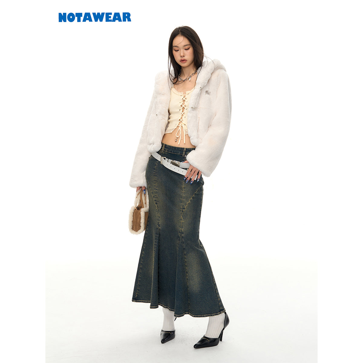 NotAwear Eco Rabbit Fur Cropped Hooded Jacket