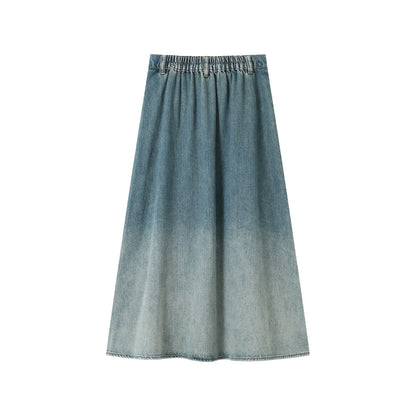 SomeSowe Gradient Stereo bow Denim Long Skirt