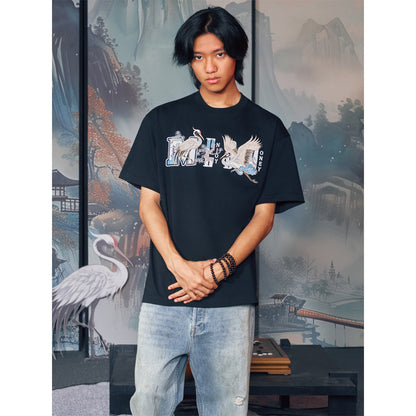 MEDM Crane Embroidery Logo T-Shirt Black