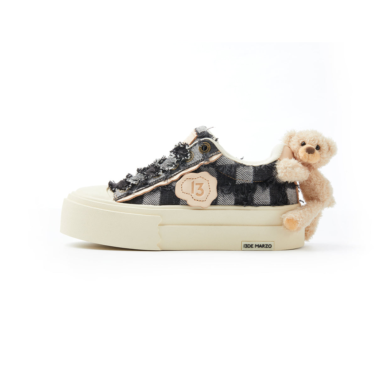 13De Marzo Plush Bear Denim Badge Sneaker Black