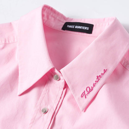 Three Quarters Logo Embroidery Shirt Pink