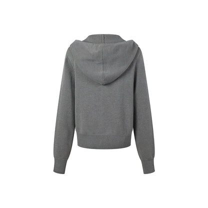 Three Quarters Letter Embroidery Hooded Jacket Grey