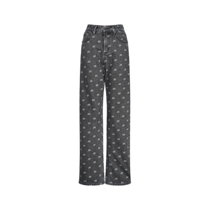 Liilou Athflowe Full Printed Logo Wide-Leg Jeans Dark Grey