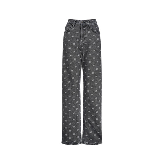 Liilou Athflowe Full Printed Logo Wide-Leg Jeans Dark Grey