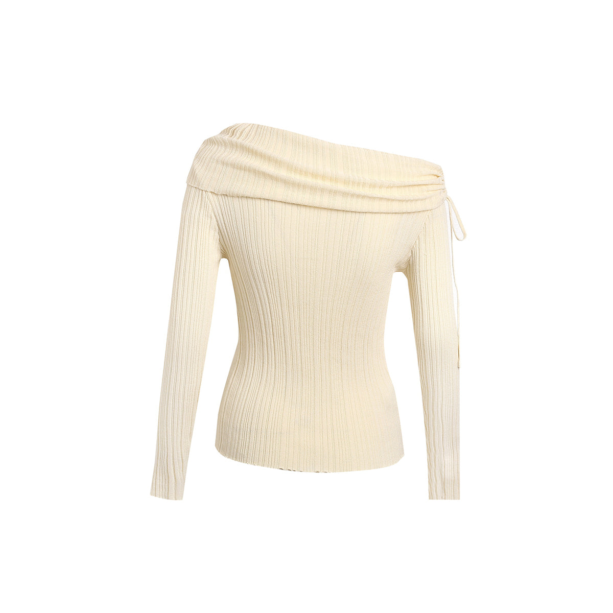 Wildshadow Off-Shoulder Drawstring Knit Top Cream