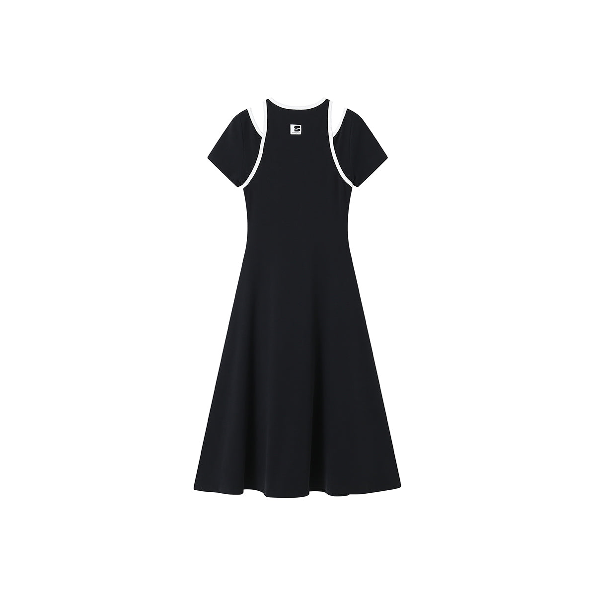 SomeSowe Contrast Color Halter Short-Sleeved Midi Dress