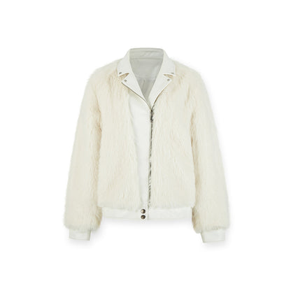 NotAwear Leather Collar Faux Fur Jacket White