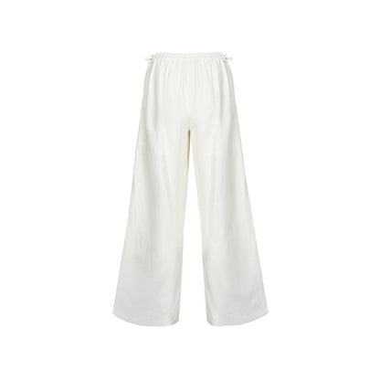 Kroche Drawstring Linen Wide-Leg Pants White