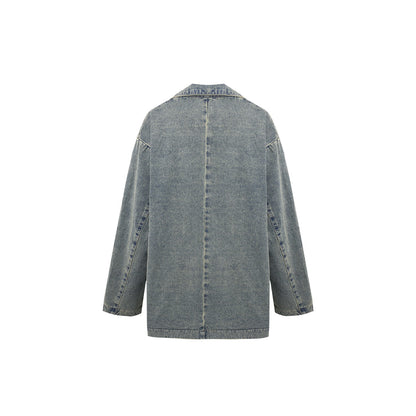 Wildshodow Metal Bow-Knot Washed Denim Jacket