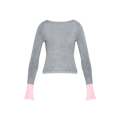 Kroche Color Blocked Cuff Woolen Knit Top Grey