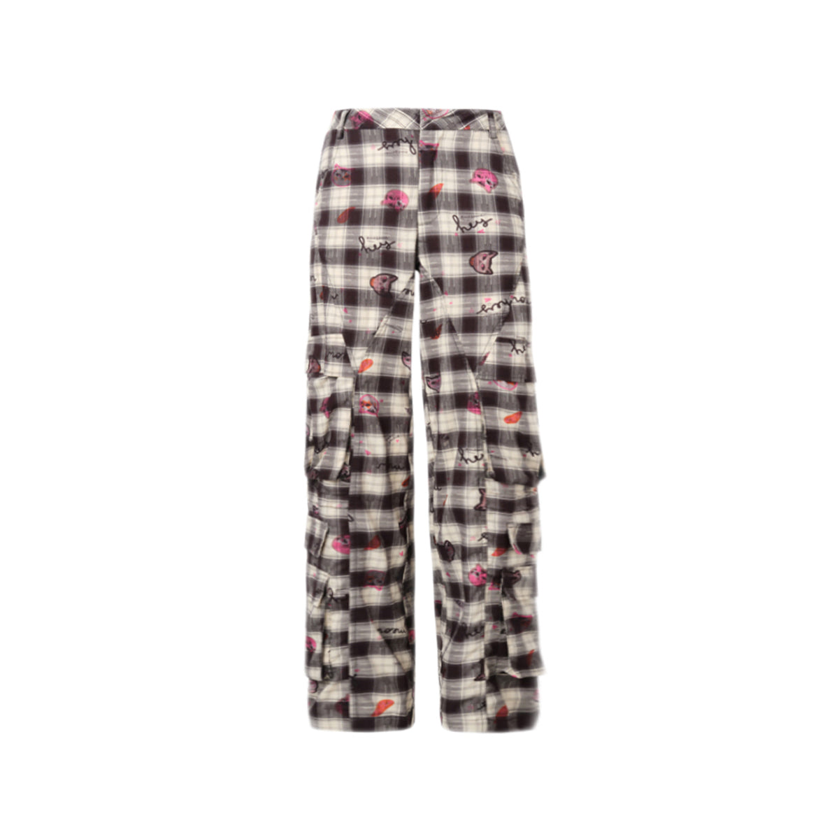 MeliMosa Kitty Printed Plaid Pocket Pants