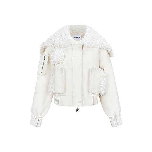 Via Pitti Cargo Pockets Rabbit Fur Jacket Cream