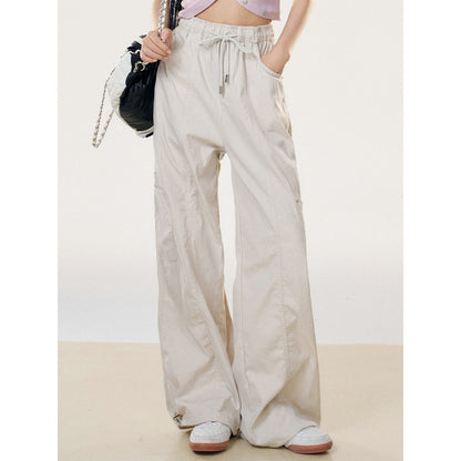 Liilou Drawstring Lace-Up Wide-Leg Cargo Pants Apricot