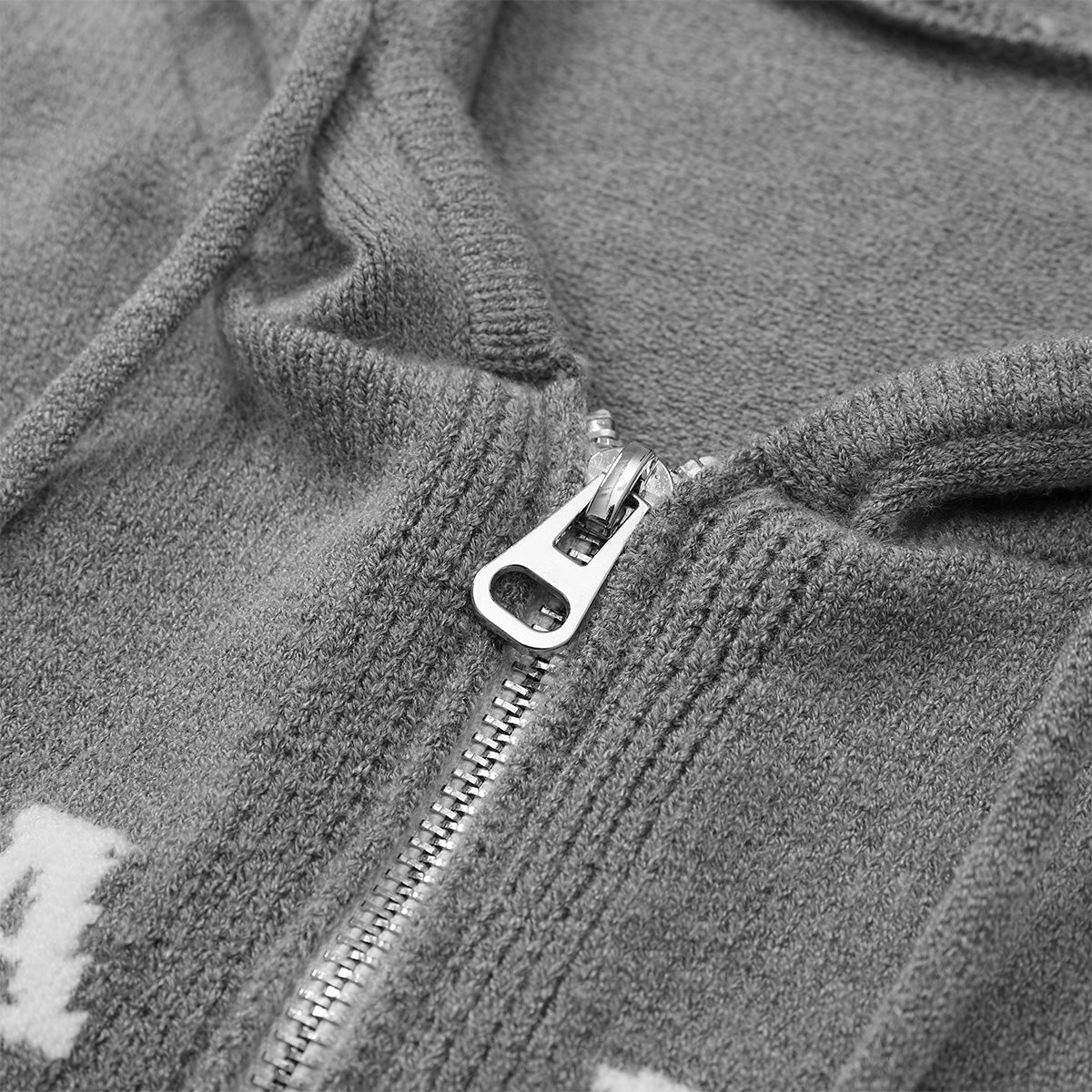 Three Quarters Letter Embroidery Hooded Jacket Grey