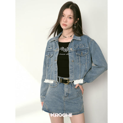 Kroche Denim Logo Embroidery Skirt Blue